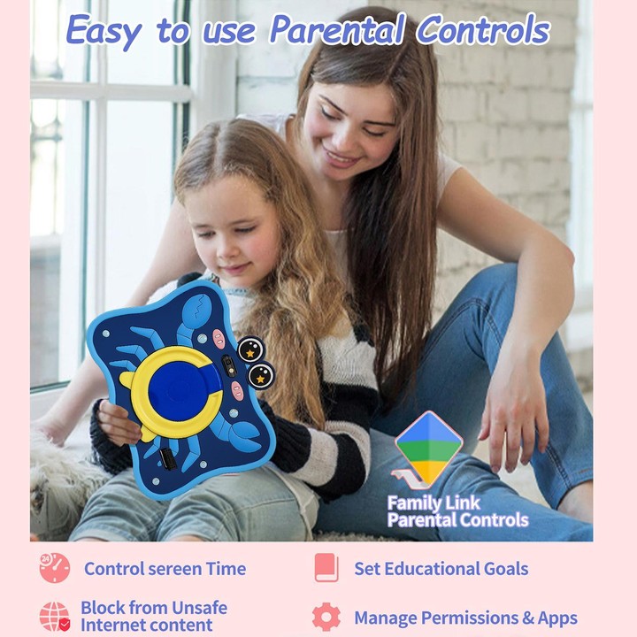 BDF 7 inch WiFi Kids Tablet PC with Crab Silicone Case, 3GB+32GB, Android 13.0 MTK6735 Quad Core CPU, US Plug (Blue)