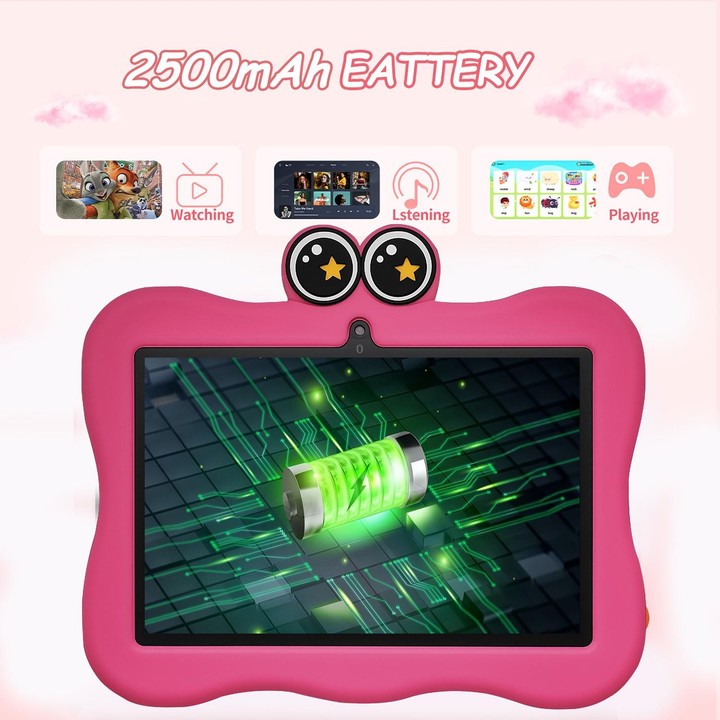 BDF 7 inch WiFi Kids Tablet PC with Crab Silicone Case, 4GB+64GB, Android 13.0 MTK6735 Quad Core CPU, US Plug (Pink)