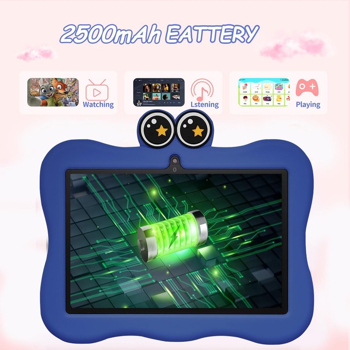 BDF 7 inch WiFi Kids Tablet PC with Crab Silicone Case, 4GB+64GB, Android 13.0 MTK6735 Quad Core CPU, US Plug (Blue)