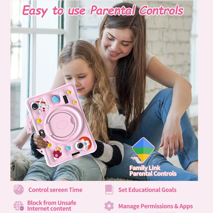 BDF 7 inch WiFi Kids Tablet PC with Portable Astronaut Silicone Case, 3GB+32GB, Android 13.0 MTK6735 Quad Core CPU, US Plug (Pin