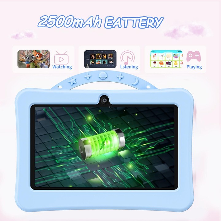 BDF 7 inch WiFi Kids Tablet PC with Portable Astronaut Silicone Case, 3GB+32GB, Android 13.0 MTK6735 Quad Core CPU, US Plug (Blu