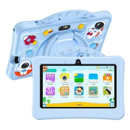 BDF 7 inch WiFi Kids Tablet PC with Portable Astronaut Silicone Case, 3GB+32GB, Android 13.0 MTK6735 Quad Core CPU, US Plug (Blu