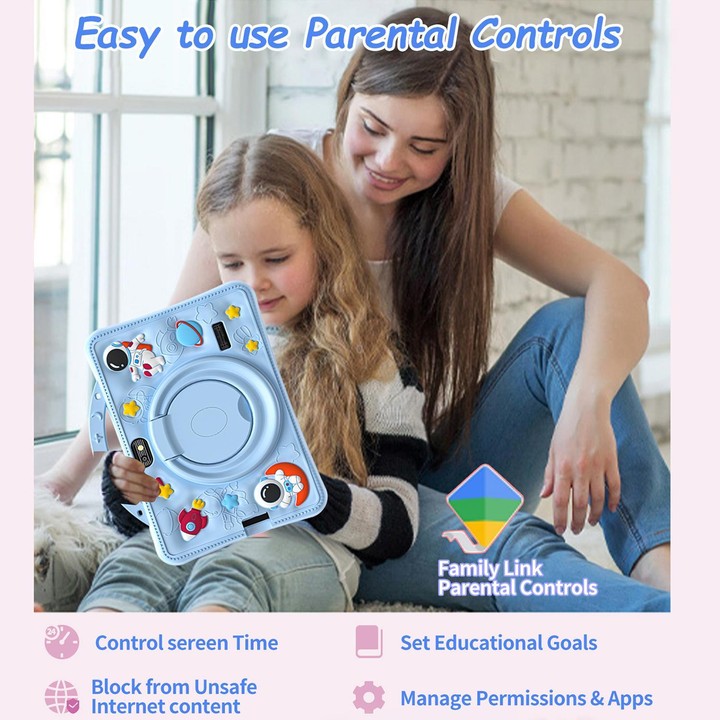 BDF 7 inch WiFi Kids Tablet PC with Portable Astronaut Silicone Case, 3GB+32GB, Android 13.0 MTK6735 Quad Core CPU, US Plug (Blu