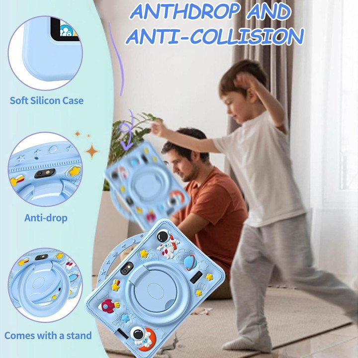 BDF 7 inch WiFi Kids Tablet PC with Portable Astronaut Silicone Case, 3GB+32GB, Android 13.0 MTK6735 Quad Core CPU, US Plug (Blu