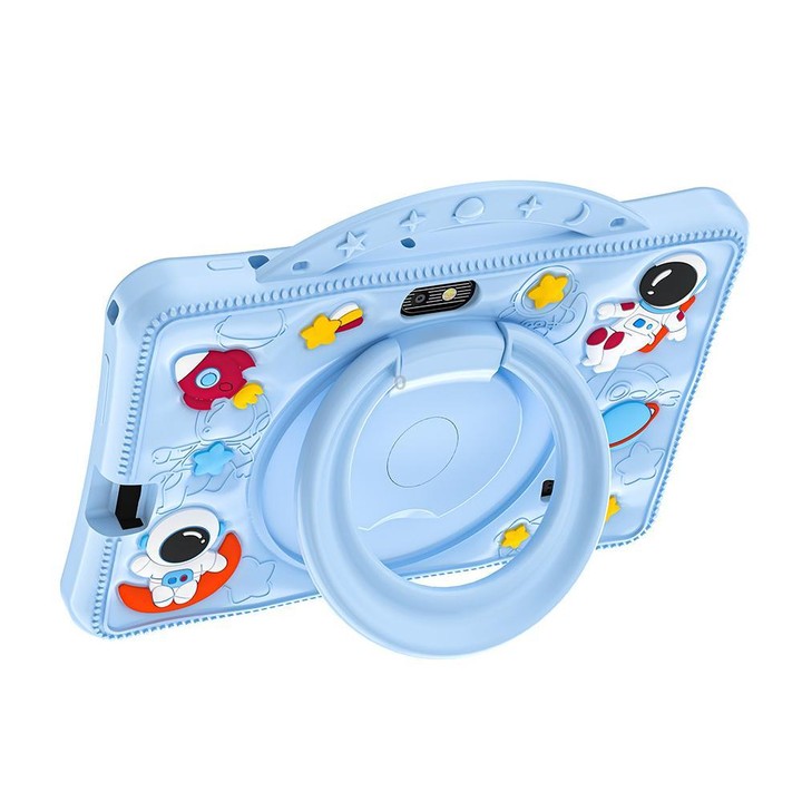 BDF 7 inch WiFi Kids Tablet PC with Portable Astronaut Silicone Case, 3GB+32GB, Android 13.0 MTK6735 Quad Core CPU, US Plug (Blu