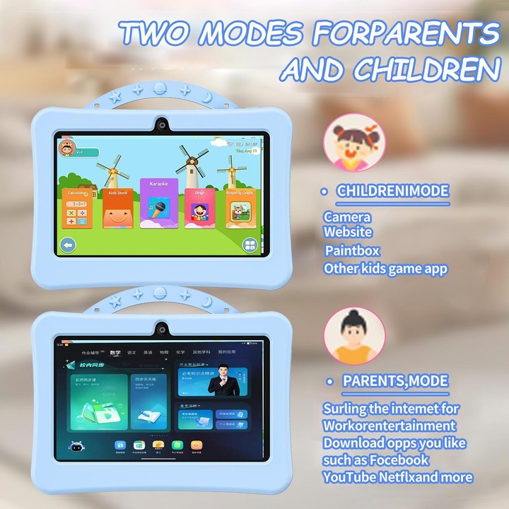 BDF 7 inch WiFi Kids Tablet PC with Portable Astronaut Silicone Case, 3GB+32GB, Android 13.0 MTK6735 Quad Core CPU, US Plug (Blu