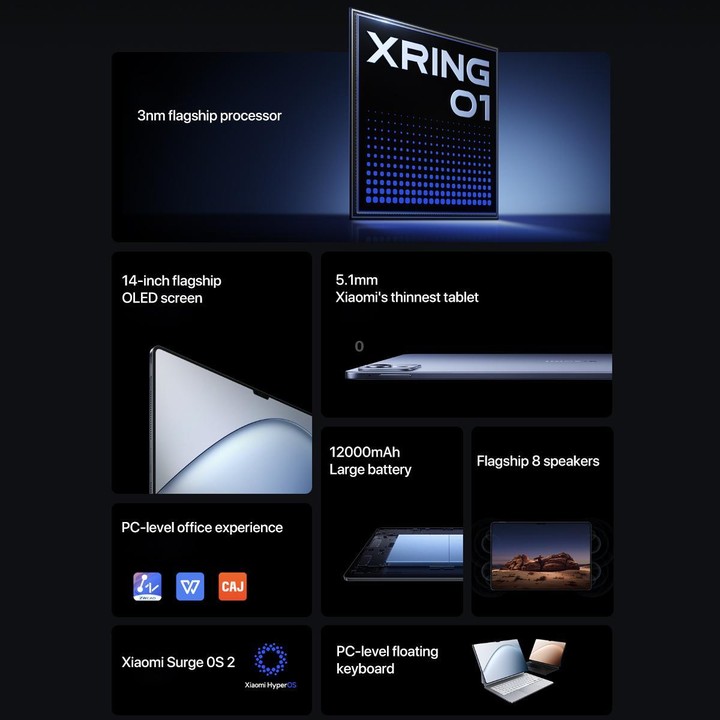 Xiaomi Pad 7 Ultra 14 inch, 12GB+512GB, HyperOS 2, XRING O1 3nm Deca Core CPU (Purple Gray)