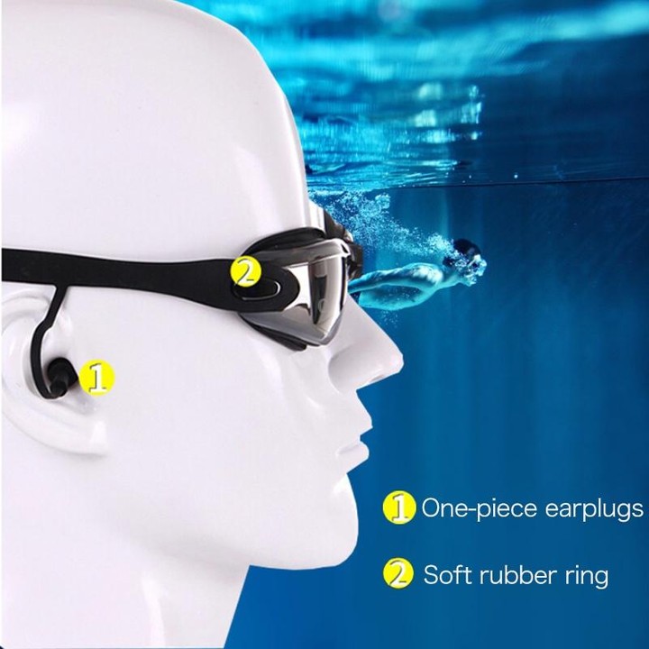 High-definition Waterproof Fogproof Swimming Goggles with Swimming Cap (Pink)