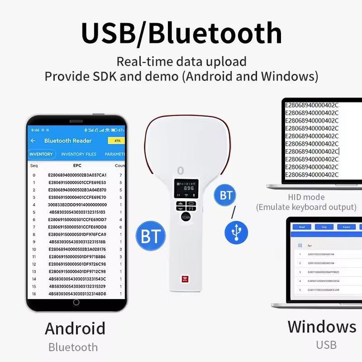 E710 Chip Long Range RFID UHF Portable Handheld Bluetooth Reader, Style: Enhanced (US Plug)