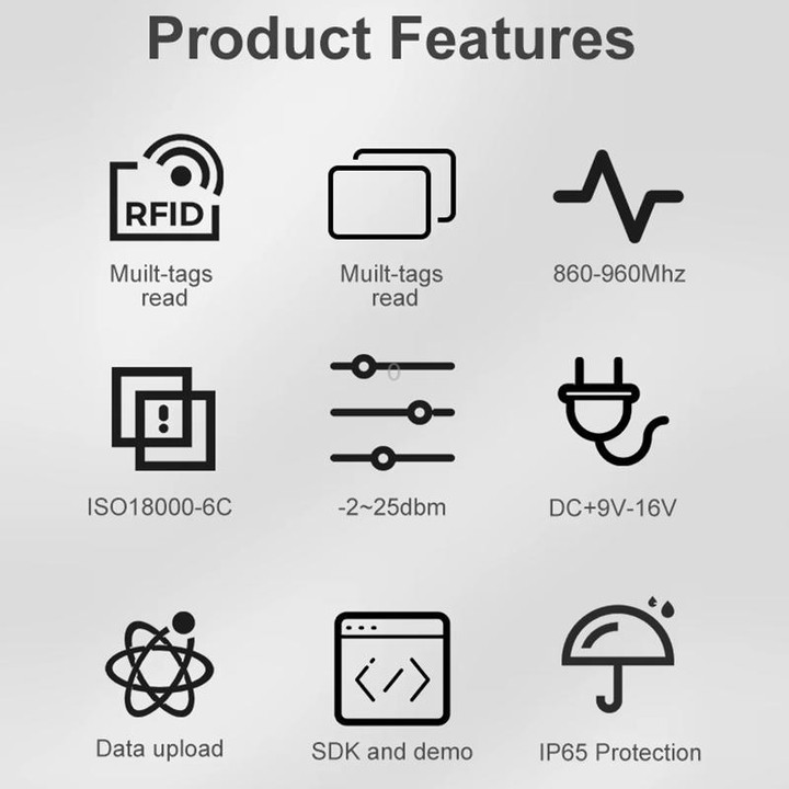 UHF Electronic Tag Identification RFID Reader / Writer 7dbi Antenna Integrated Reader, Style: RS232 Port (US Plug)