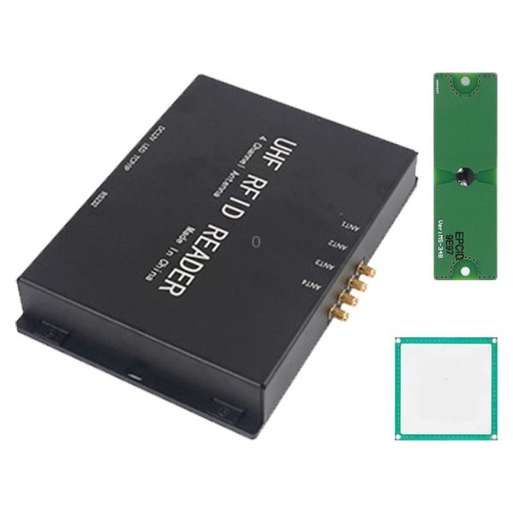4-Channel UHF RFID Reader Writer with Antenna, MODBUS Passive Temperature Sensor Reader for Electric Power Monitoring (Black)