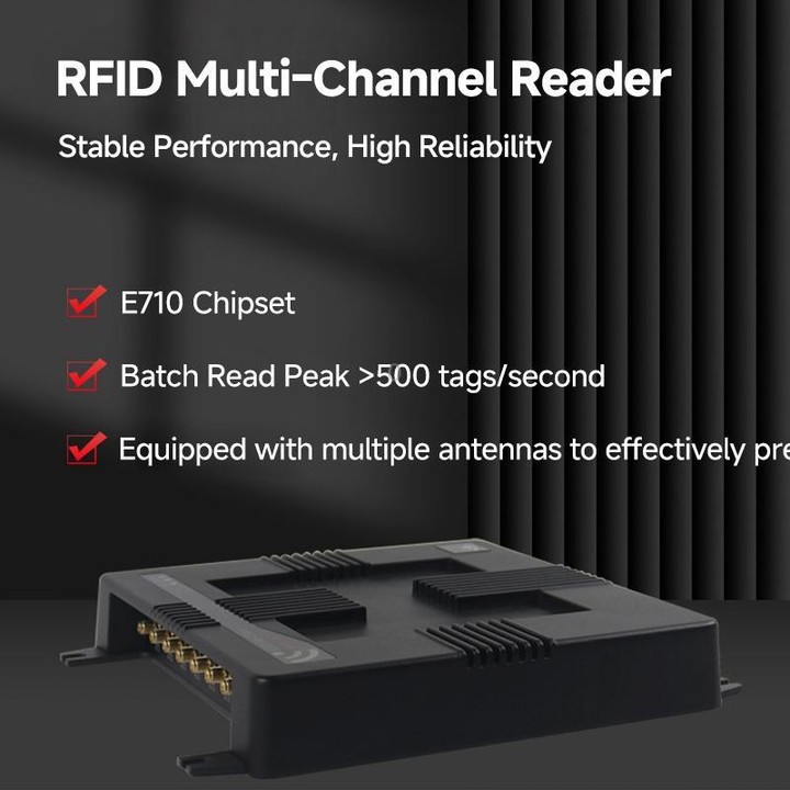 4-Channel RFID Reader / Writer with Impinj E710 Module, Fixed UHF Industrial Long-Range Reader for Warehouse Management (EU Plug