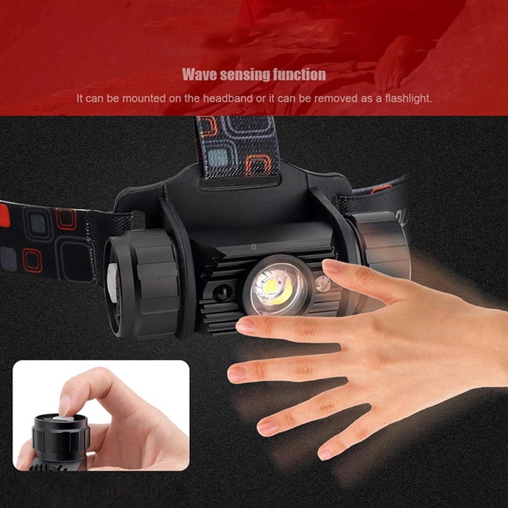 LED Induction Headlight USB Charging Outdoor Waterproof Strong Light Fishing Aluminum Flashlight Headlight (Headlight+2xBatterie